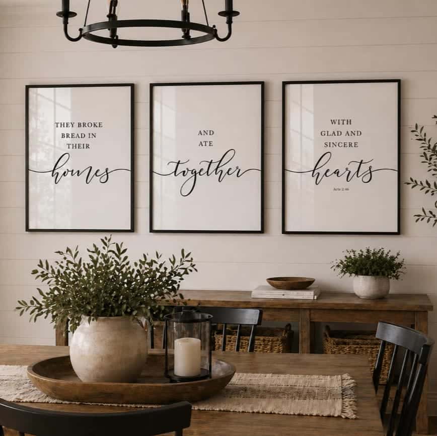 They Broke Bread in their Homes, Acts 2:46 | Trio Set, Christian Wall Art, A2 at XILEF Art